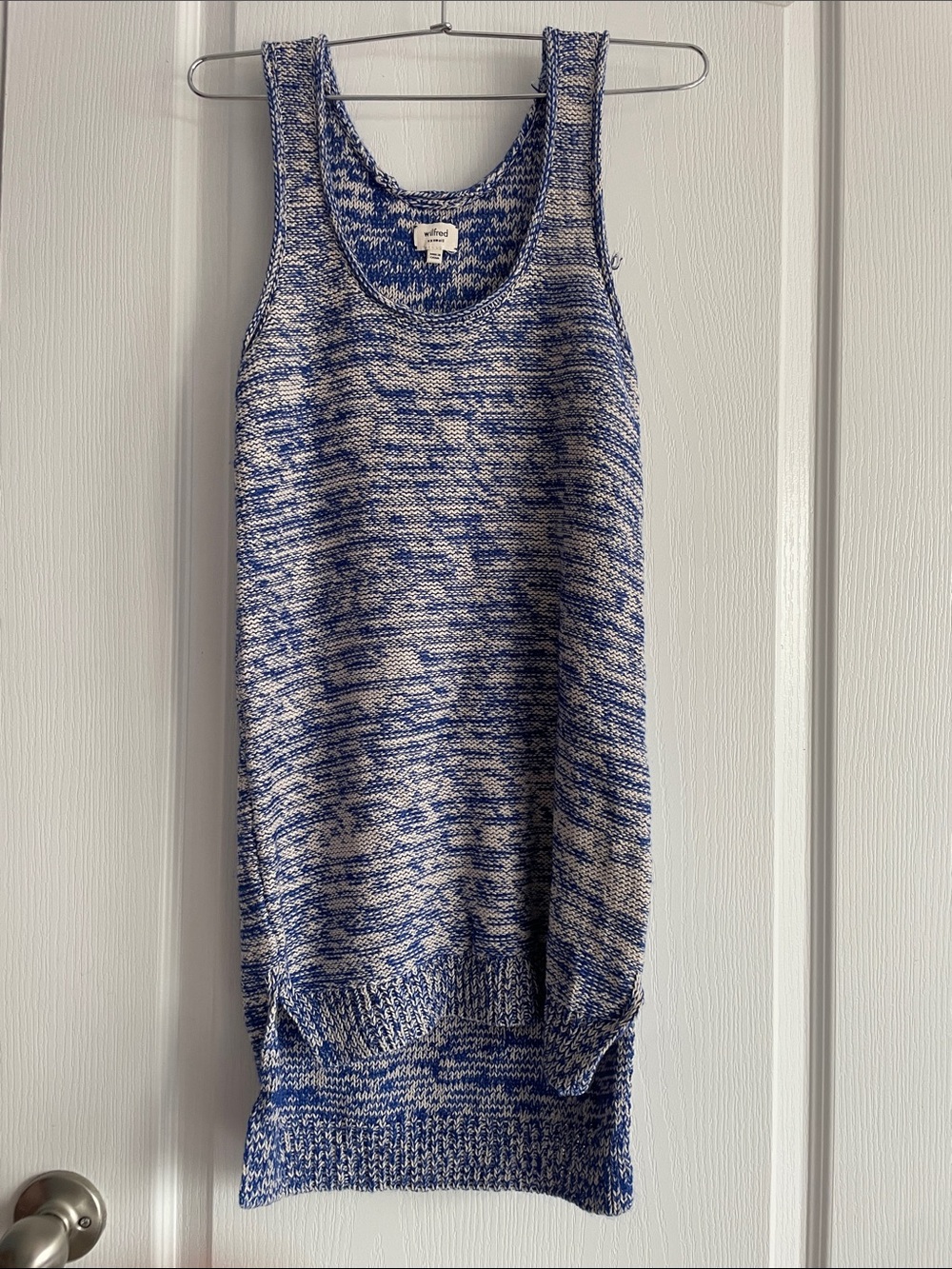 Wilfred Sleeveless Marled Knit Tank Sweater dress in Blue and Cream